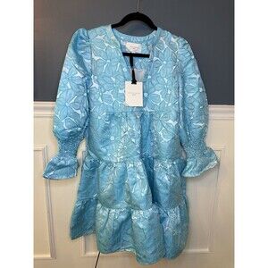 NWT Tuckernuck Pomander Place Blue Floral Tiered Mini Dress Puff Sleeve S